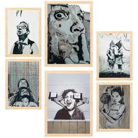 POSTER Set Mit 6 Schablonen Graffiti Straßenkunst A3 & A4 Rahmen Aus Hellem Holz - Beige, Papier (29/3cm) - Nacnic
