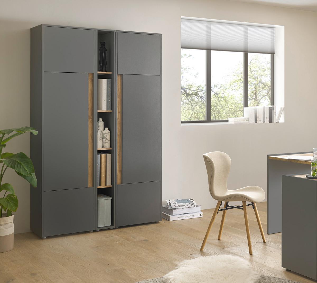 AKTENSCHRANK Set 3-teilig grau, Eiche Wotan 120 x 200 cm, Schrank-Regal-Kombination mit 15 Fächern - Eiche Wotan/Schwarz, Holzwerkstoff/Kunststoff (120/200/40cm) - Furn.Design