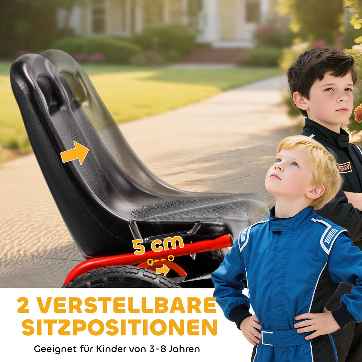 GOKART, Tretauto mit Handbremse, verstellbarem Sitz, Vor- und Rückwärtsgang - Rot, Metall (110/61/62cm) - AIYAPLAY