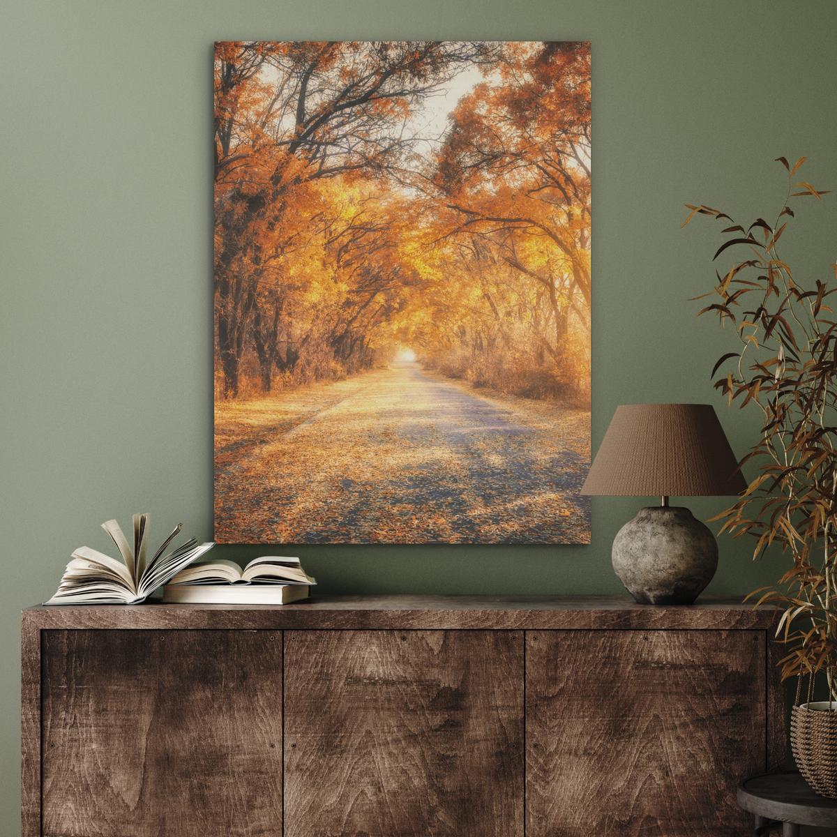 AKUSTIKBILD Wald - Herbst - Bäume - Waldweg - Natur Wandbilder 60x80 cm - Bernsteinfarben, Kunststoff (60/80/0.9cm) - MuchoWow