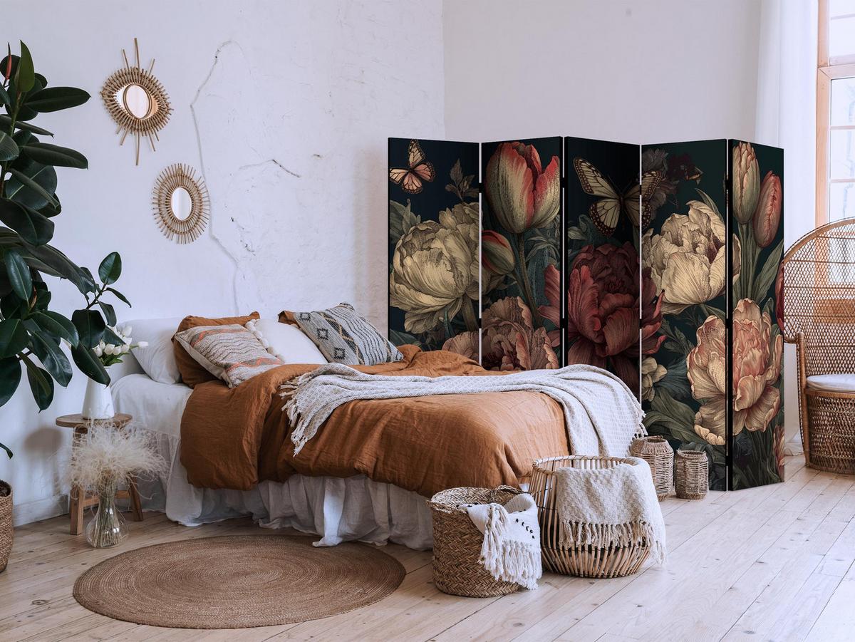 PARAVENT 5-tlg 225x172 cm Pfingstrosen im Boho - Multicolor, Holz/Textil (225/172/3cm) - Muralo