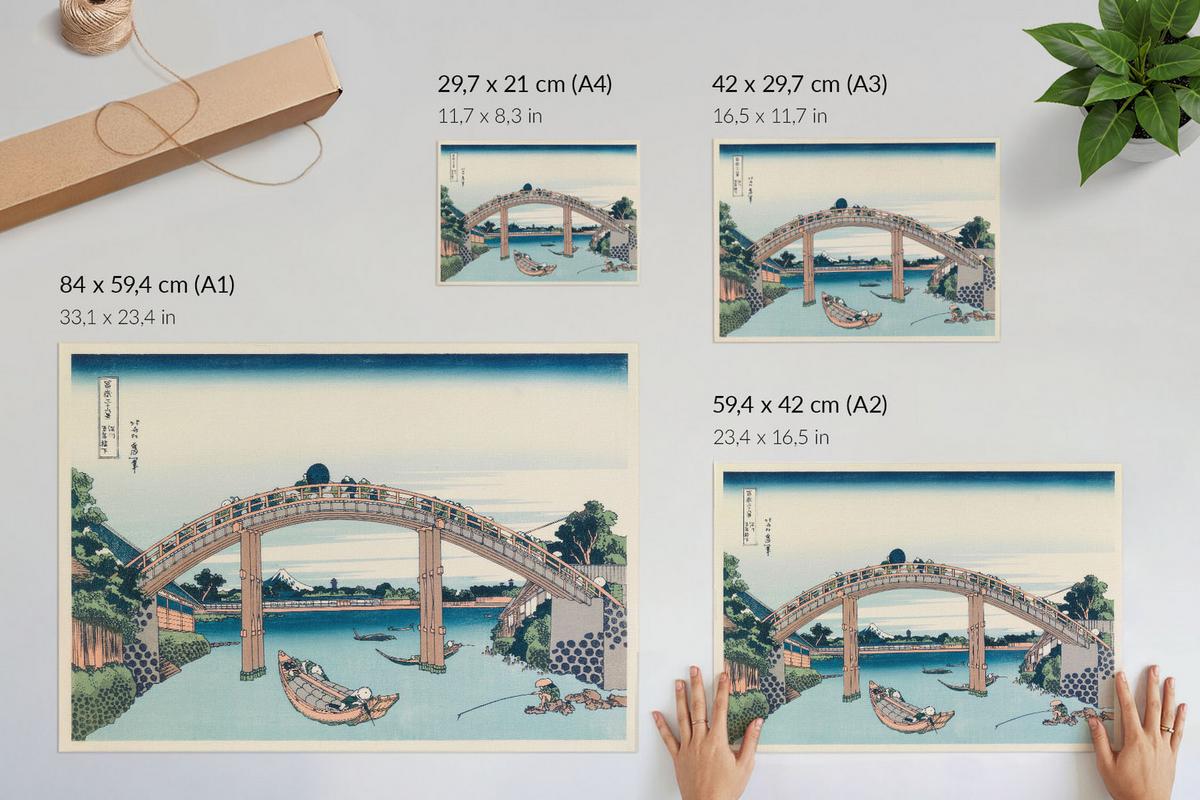 POSTER - 59x42 cm (A2) - Hokusai - Blick von unter der Brücke - Blau, Textil (59.4/42/0.1cm) - TULUP