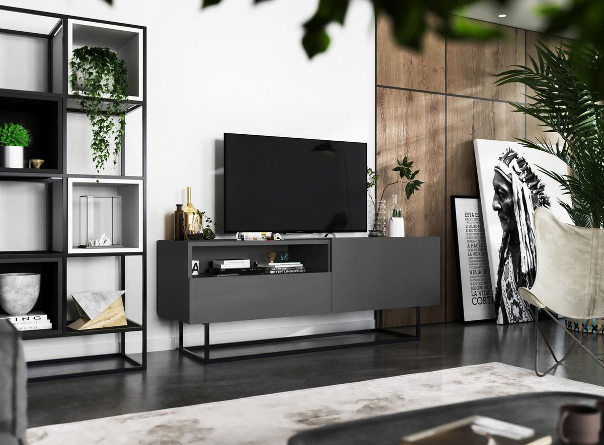 TV-SCHRANK Enjoy Grau matt mit Metallrahmen Schublade 120 cm - Schwarz/Grau, Holzwerkstoff/Metall (120/46/35cm) - Meble Lindner