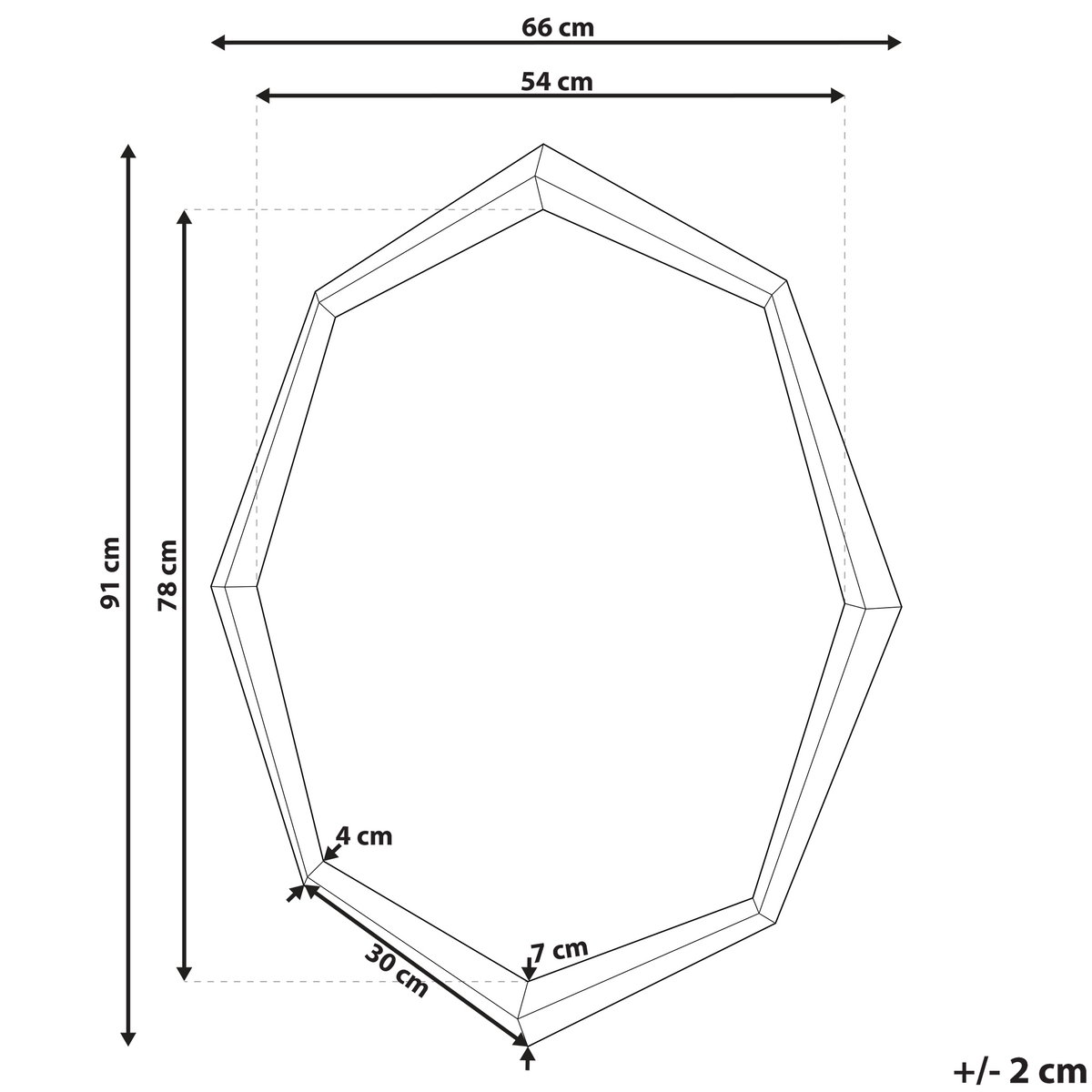 WANDSPIEGEL silber achteckig 91/66 cm Oeno - Silberfarben, Holzwerkstoff (66/91/7cm) - Beliani