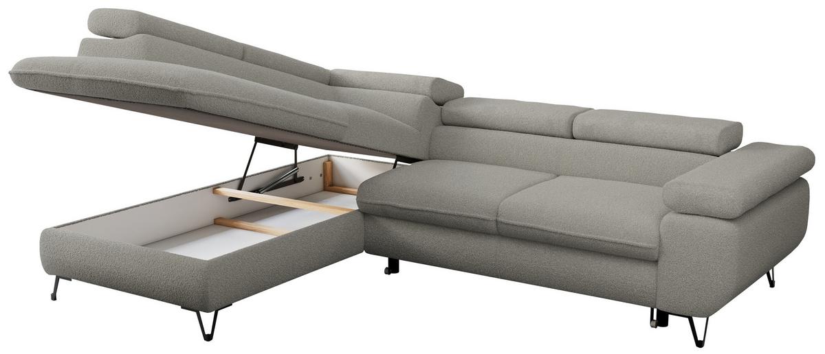 ECKSOFA PEDRO L Hellgrau Boucle - Links Seite - Hellgrau/Schwarz, Textil/Metall (208/273cm) - MKS