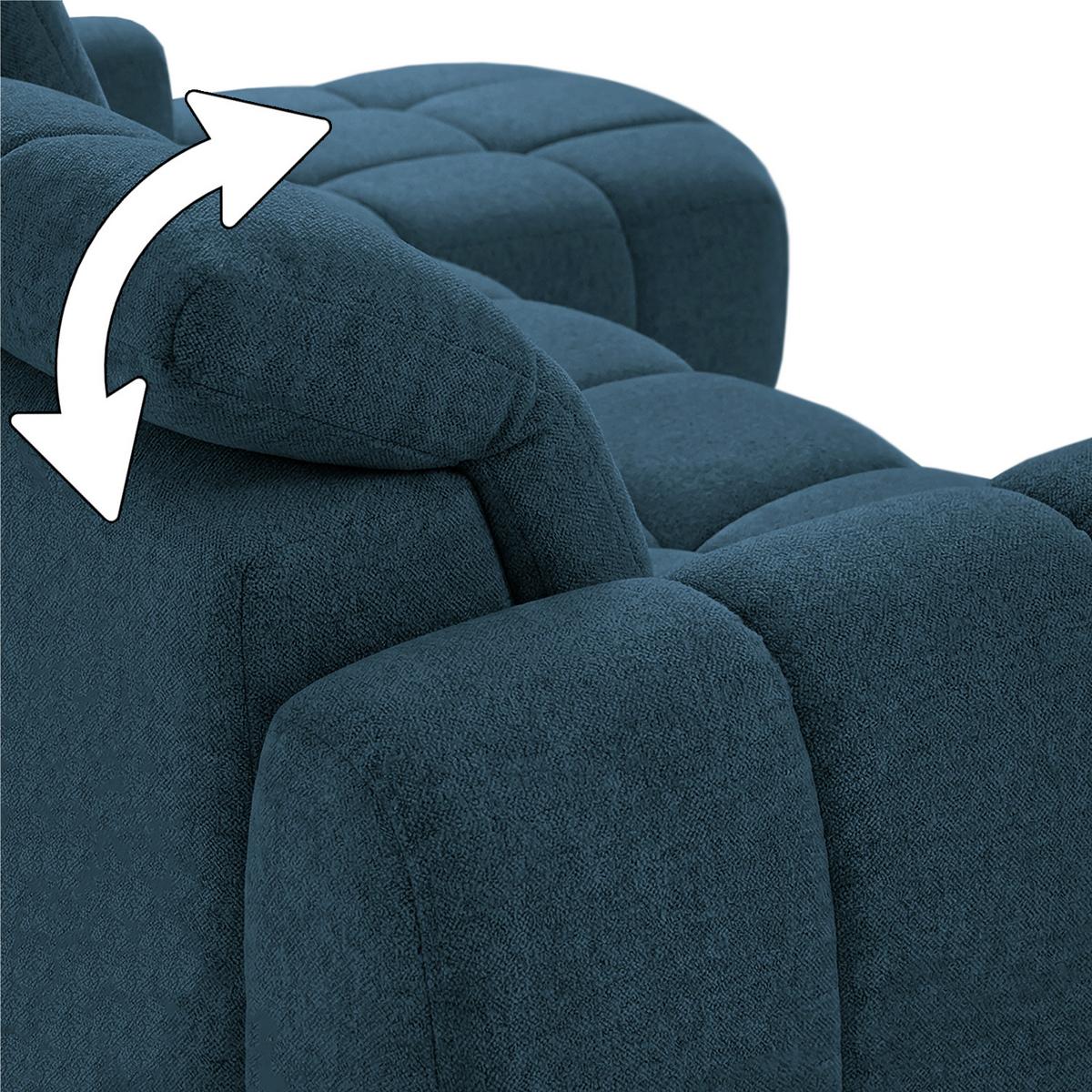 ECKSOFA Sorel Mini mit Automatisch verstellbarer Sitztiefe und Kopfstützen, rechts, Blau - Blau, Textil (275/190cm) - Beautysofa