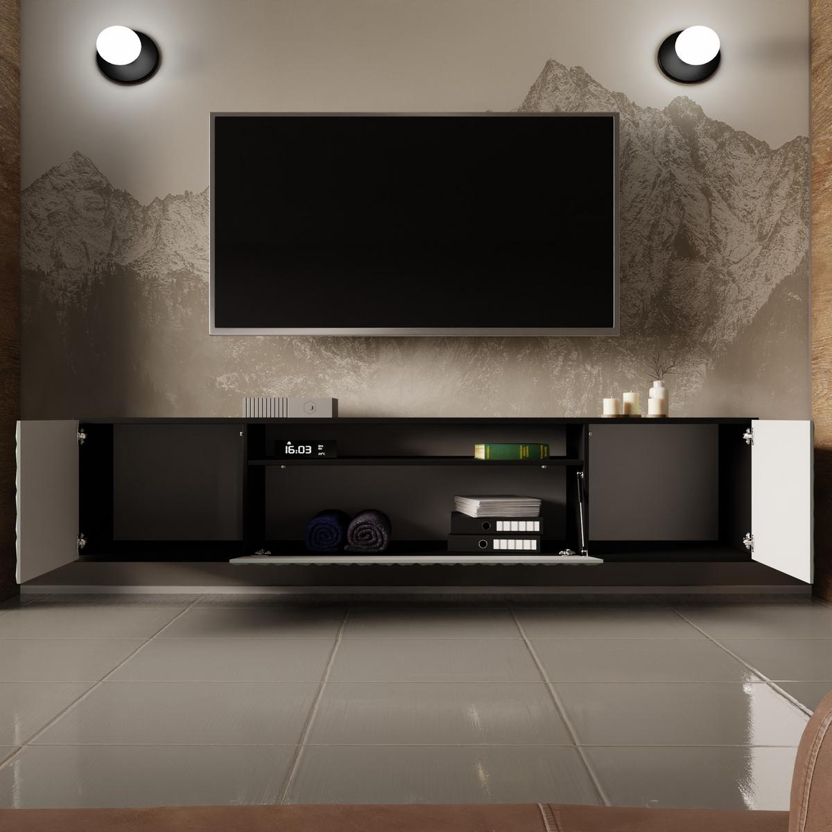 LOWBOARD ROVA 200/41/40 cm, Hängender TV-Schrank Schwarz / Grün - Schwarz/Grün, Holzwerkstoff (200/41/40cm) - MASSENO