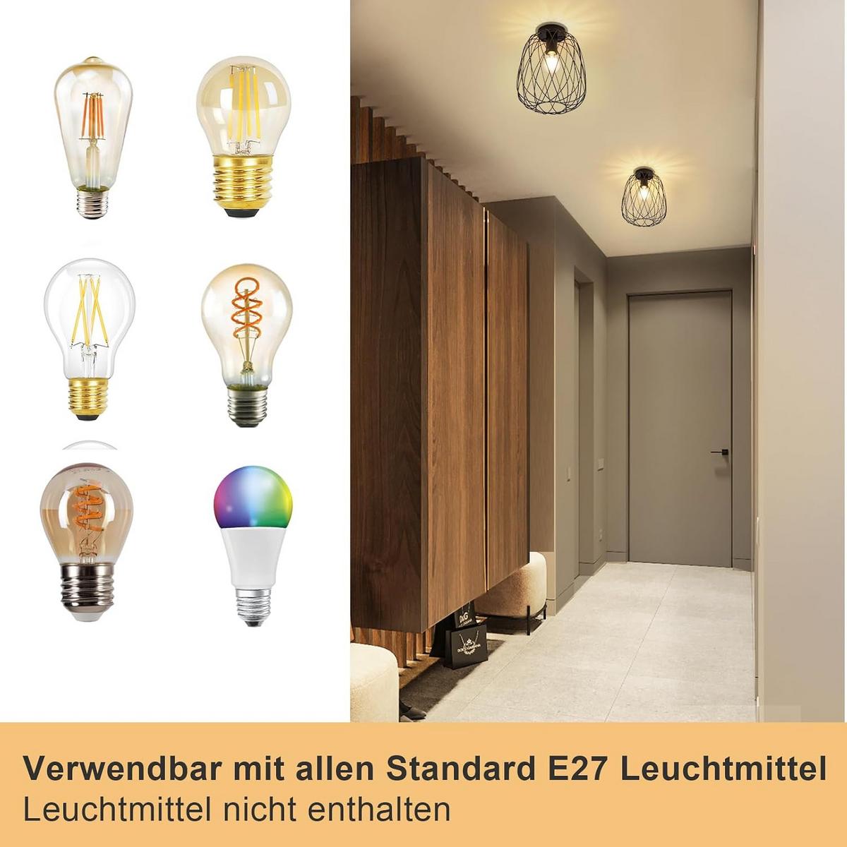 DECKENLEUCHTE Scheinorh 25/30.5/25 cm - Schwarz, Metall (25/25/30.5cm) - ZMH