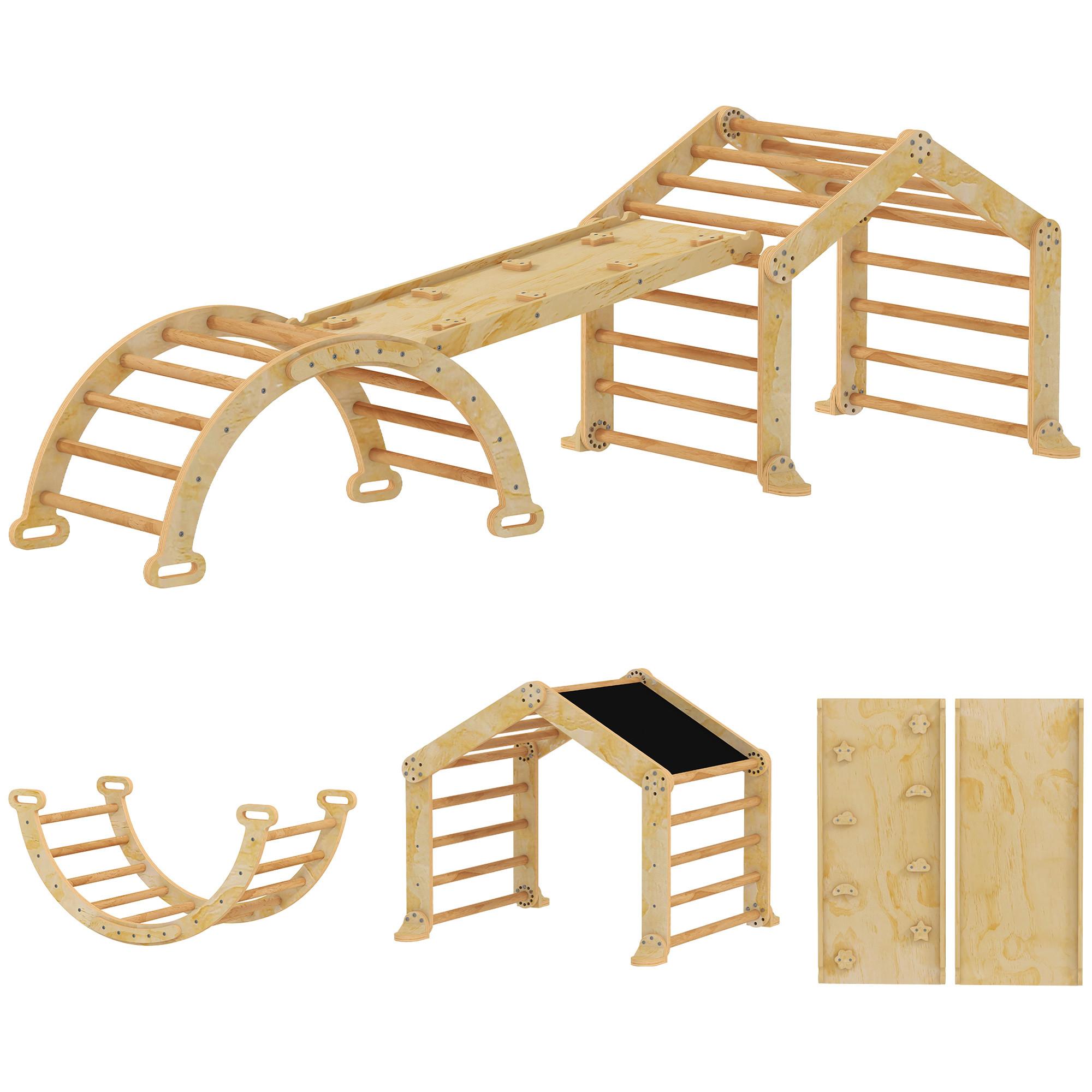 INDOOR-KLETTERGERÜST 9-in-1 Rampe Rutsche Leiter Schreibtafel - Naturfarben, Holz (52.5/48/100cm) - AIYAPLAY