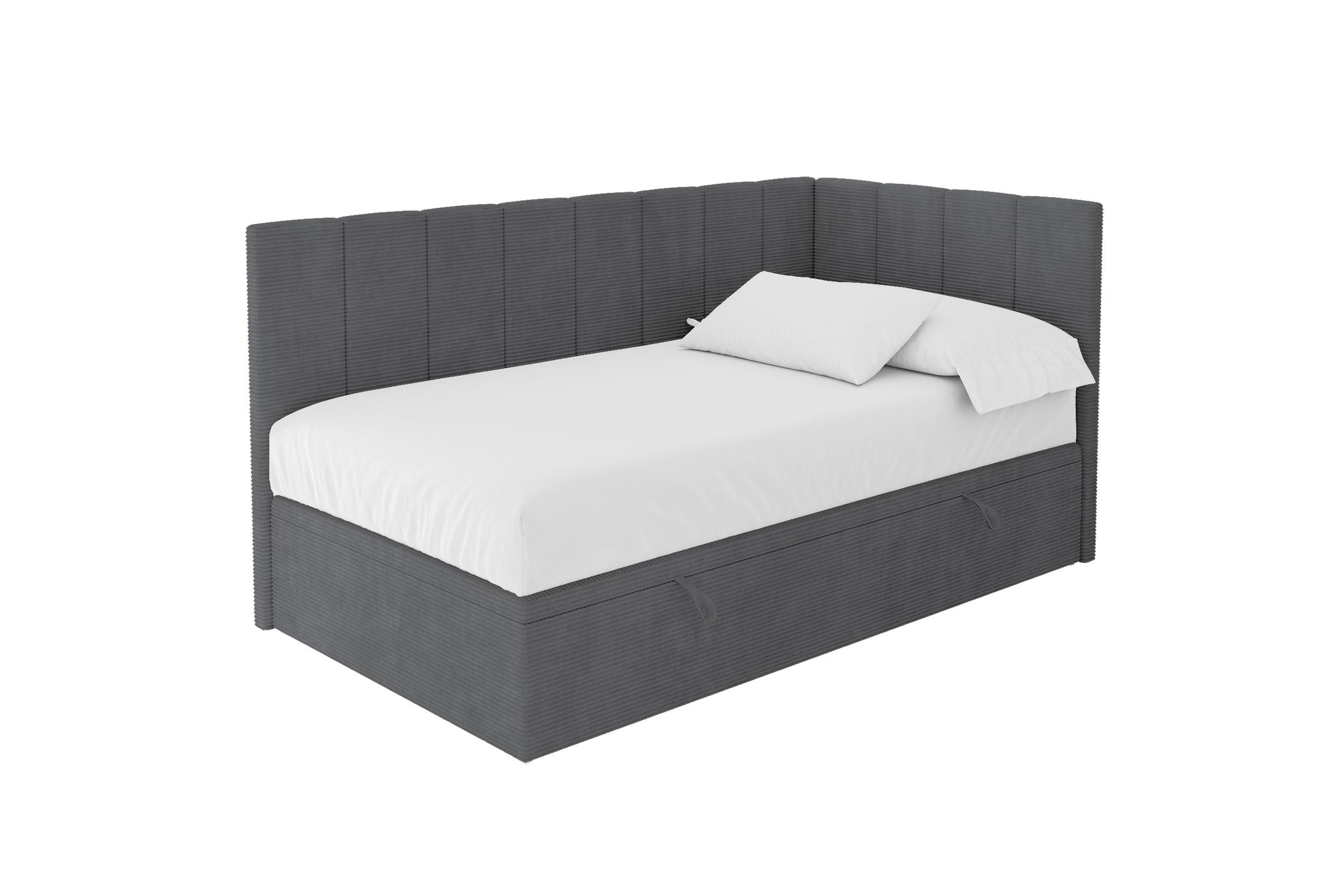 EINZELBETT Jugendbett mit Bettkasten Links, mit Matratze - LOVY 100x200 Dunkelgrau - Graphitfarben, Holzwerkstoff/Textil (100/200cm) - ALTDECOR
