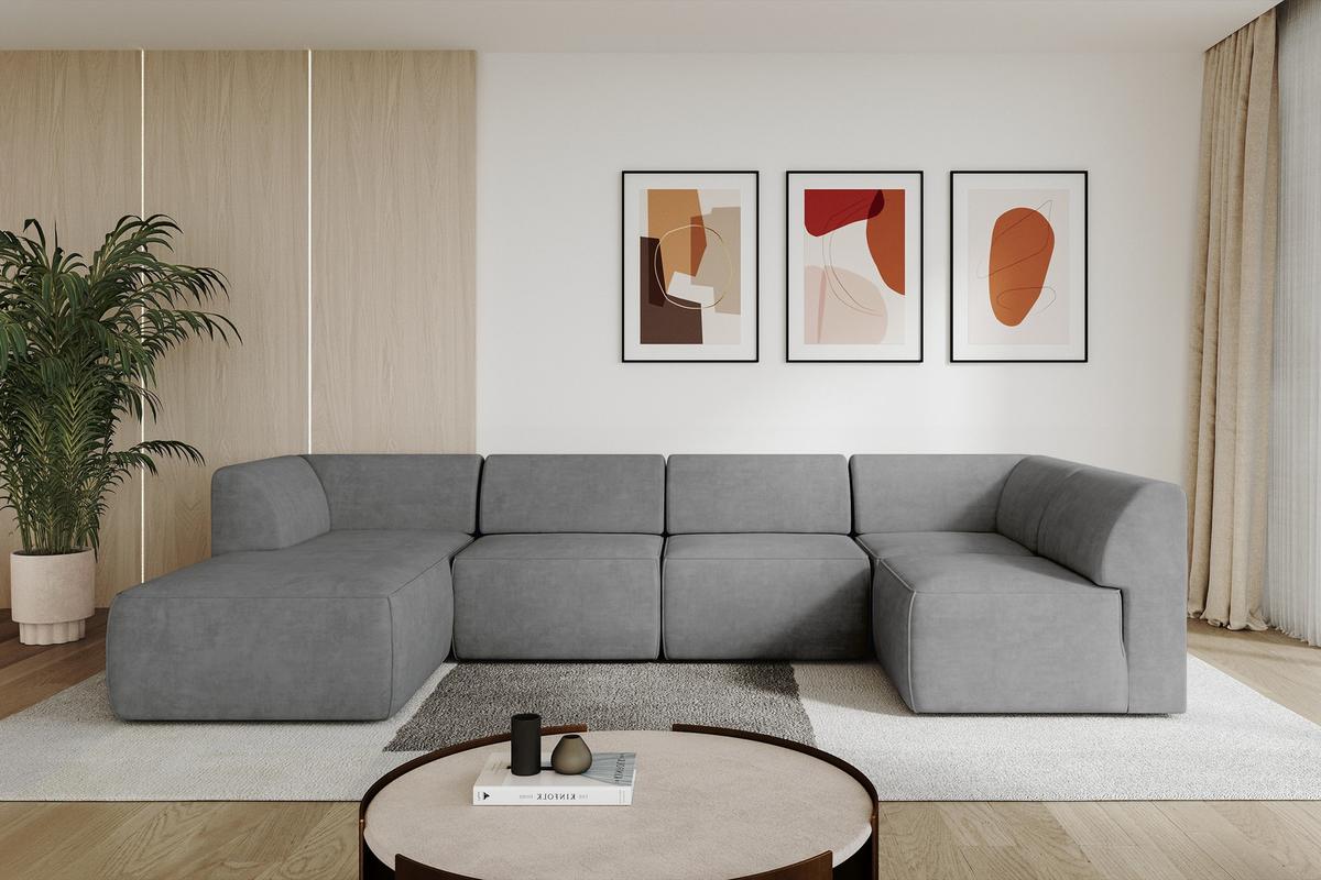 WOHNLANDSCHAFT Ottomane Links MOVO-L 345x180x78 cm Grau Velours - Taupe, Holzwerkstoff/Kunststoff (345/78/180cm) - ALTDECOR