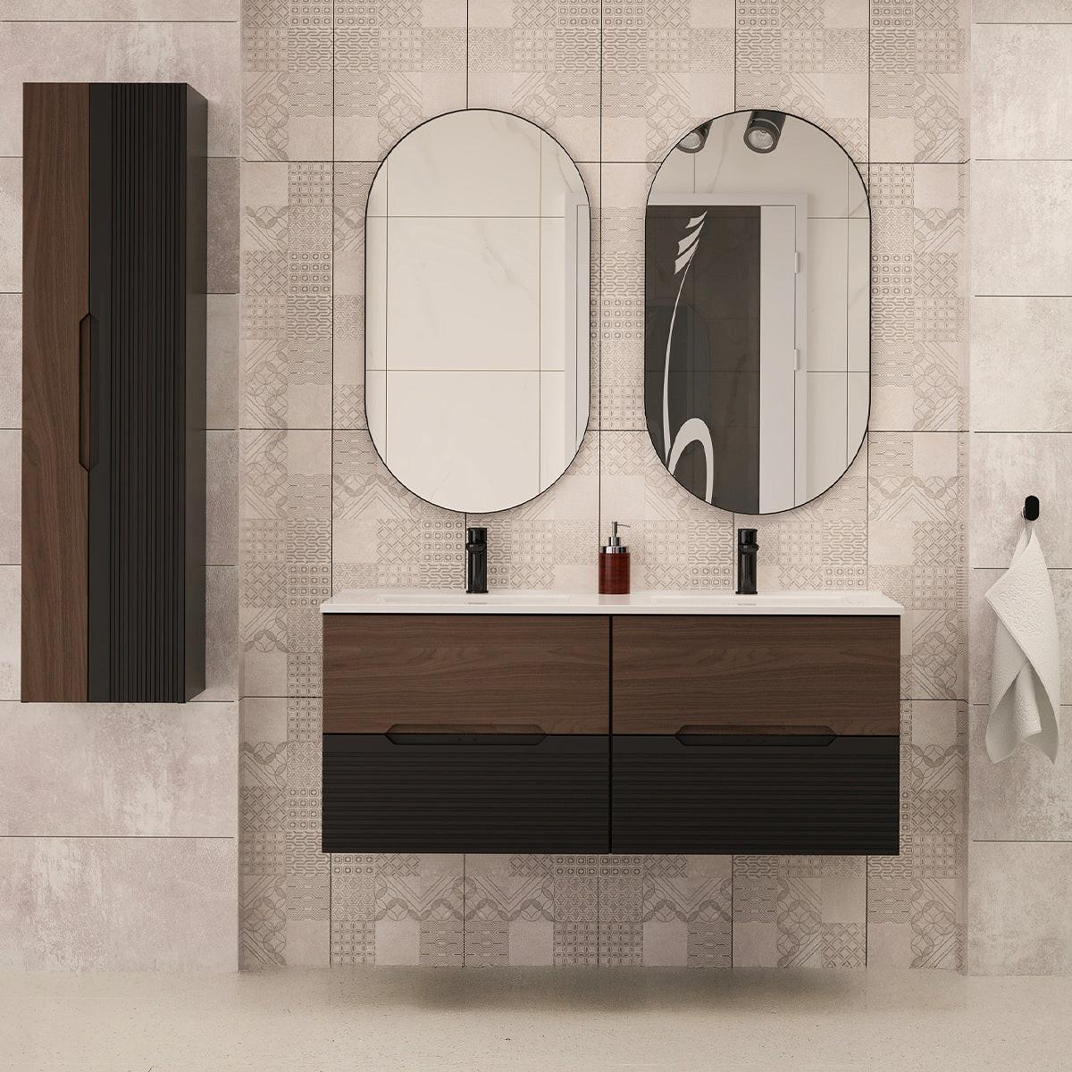 DOPPELWASCHTISCH 120.6cm Sylla Schwarz und Holz - Schwarz, Holzwerkstoff (120.6/52.2/45.8cm) - Petits-meubles