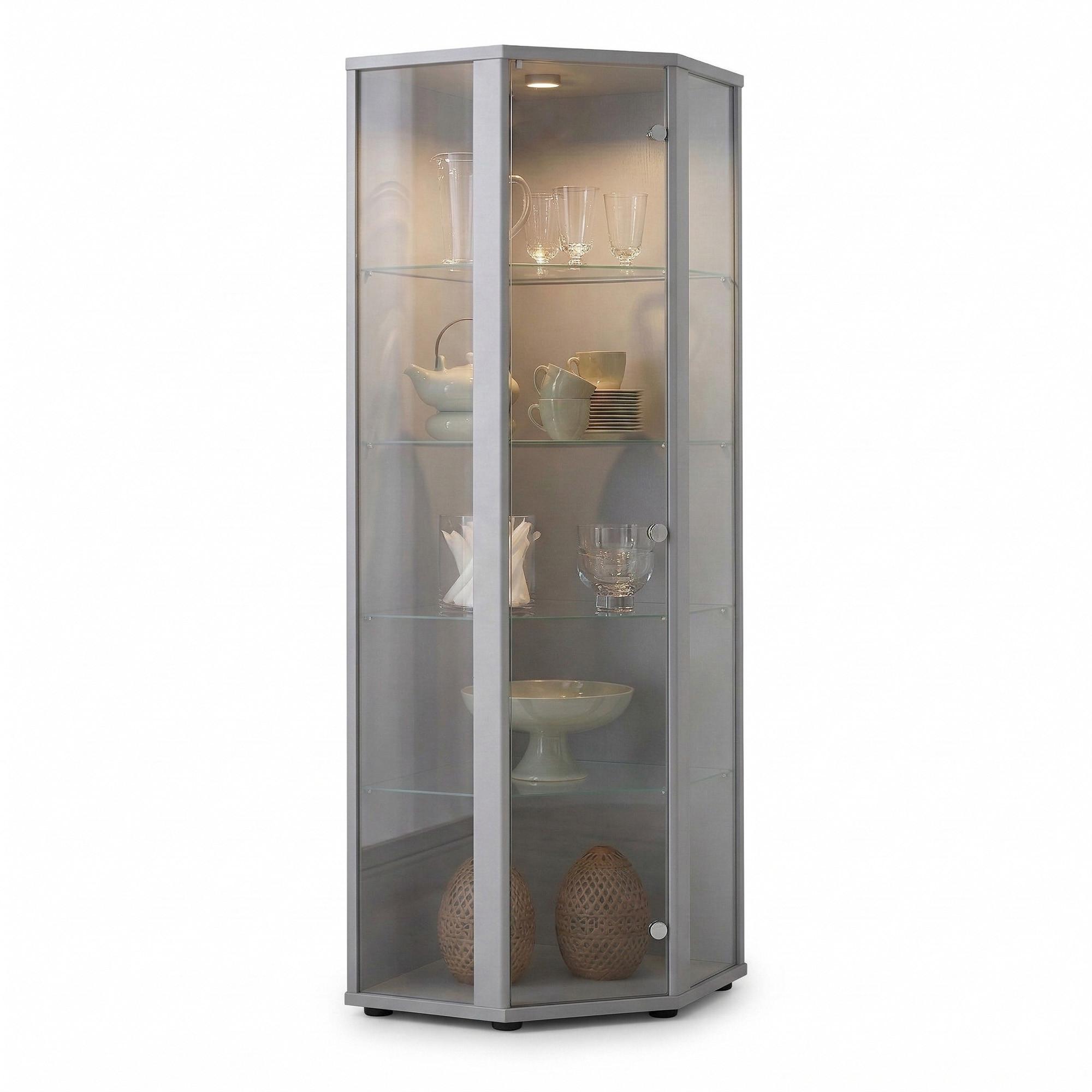 ECKVITRINE 56,5/56,5/176 cm mit LED - Transparent/Silberfarben, Glas/Holzwerkstoff (56.5/176/56.5cm) - K-Möbel