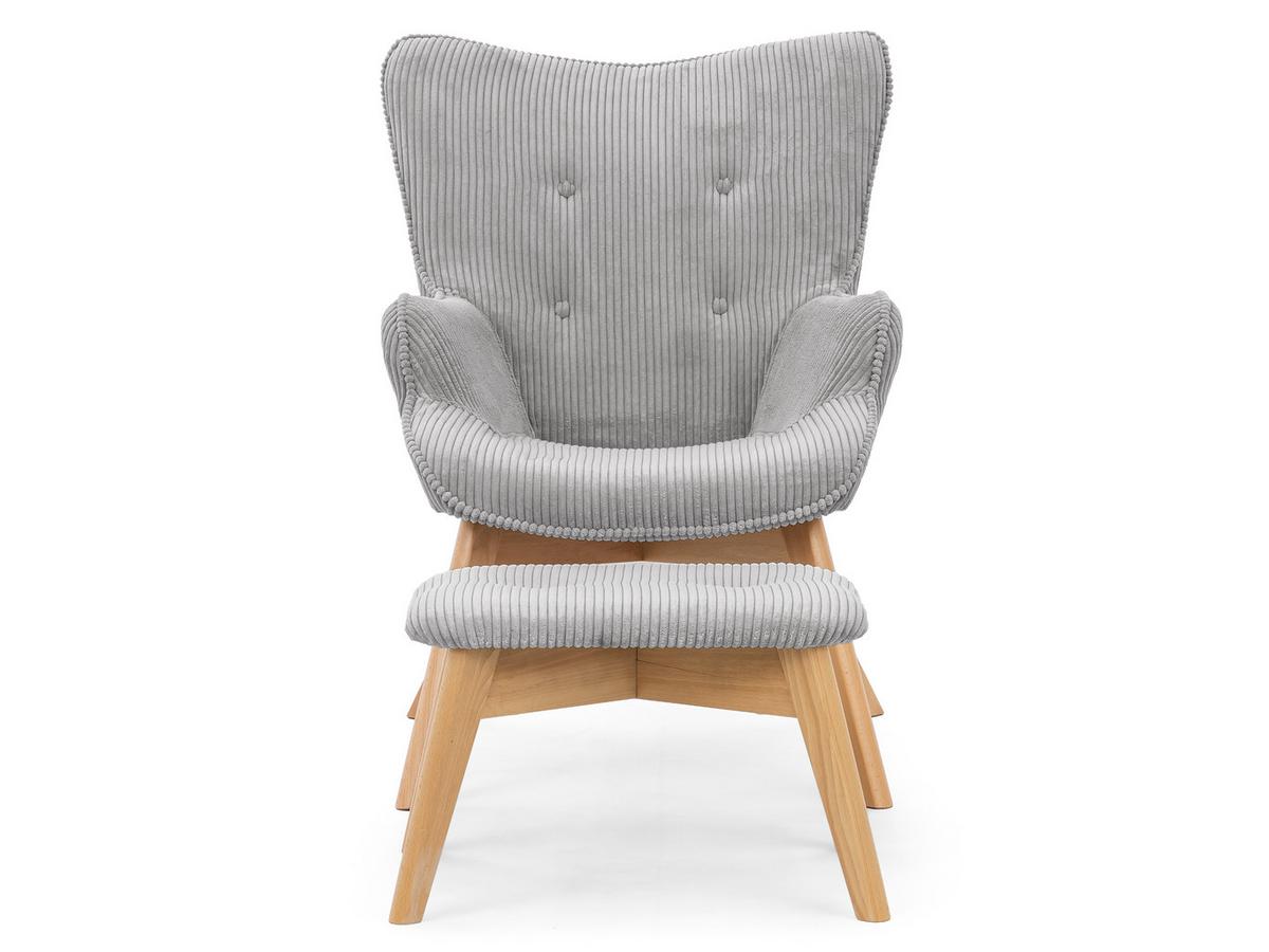 LOUNGESESSEL mit Fußhocker Lenari Hellgrau Cordstoff mit Füßen in Natur - Hellgrau/Naturfarben, Holz/Textil (71/96/86cm) - S-Style Möbel