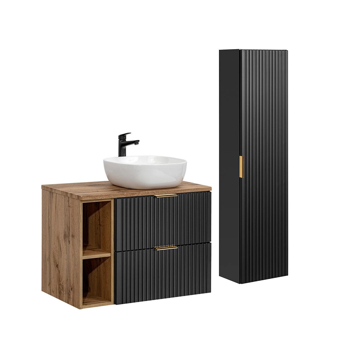 BADMÖBEL 80.6cm Adriel 2er-Set Schwarz und Holz - Schwarz, Holzwerkstoff (80.6/59/46cm) - Petits-meubles