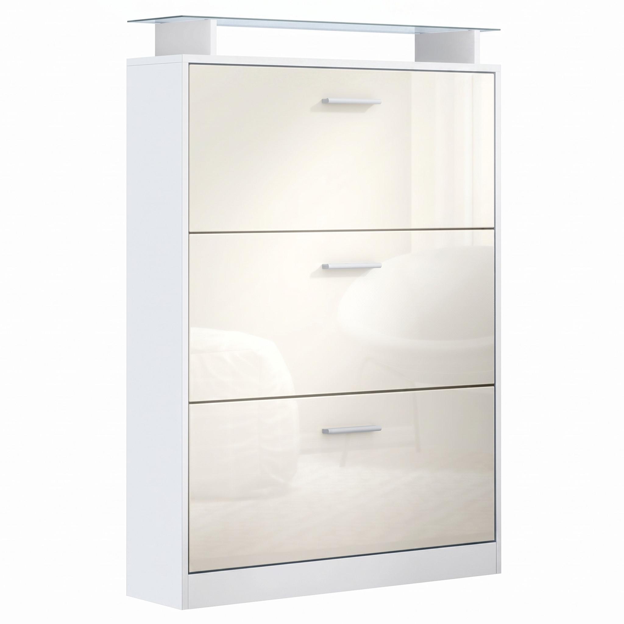 SCHUHSCHRANK Lavia Front in Creme Hochglanz - Creme, Holzwerkstoff (89/128/23cm) - Vladon