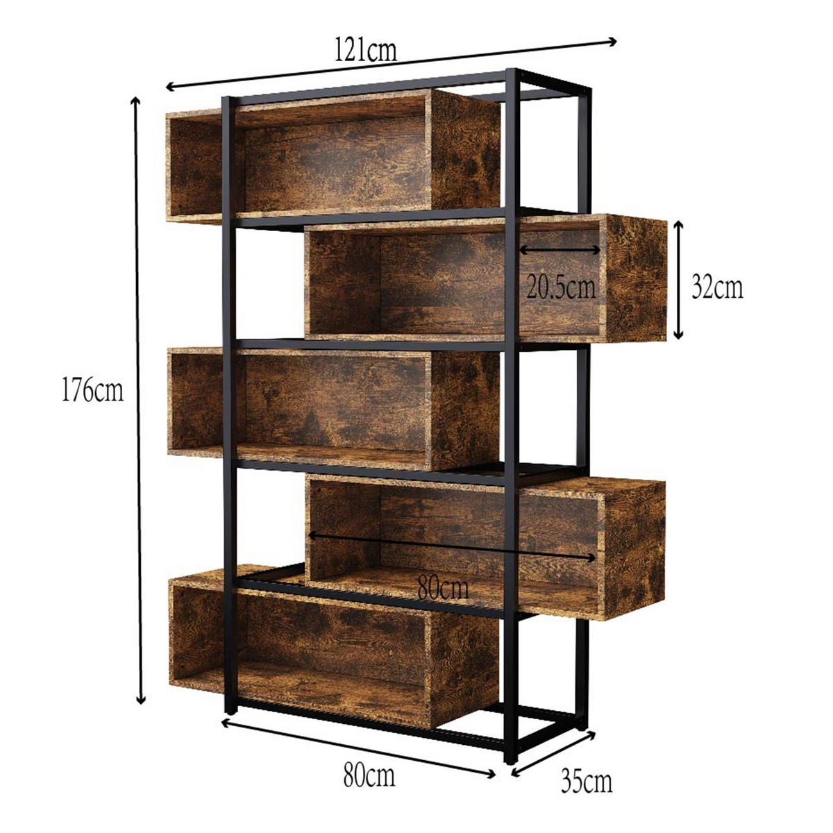 LEITERREGAL Industrielles Offenes Regalsystem mit 6 Fächern - Braun, Holzwerkstoff/Metall (121/176/35cm) - Urban Meuble