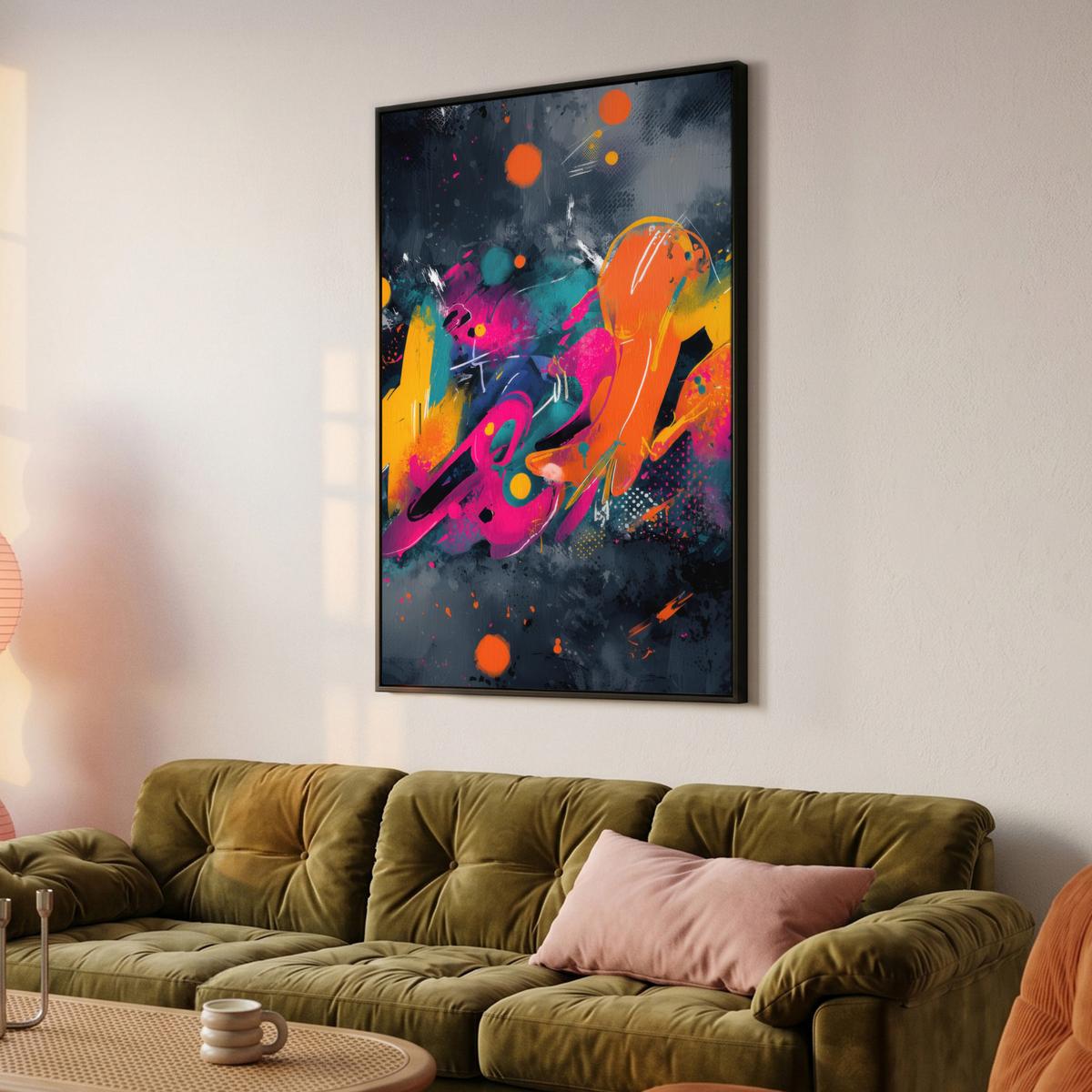 LEINWAND Bilder mit Rahmen - Abstrakt - Graffiti - Farbenfroh - Farbspritzer - 80x120 - Multicolor, Textil (80/120cm) - MuchoWow