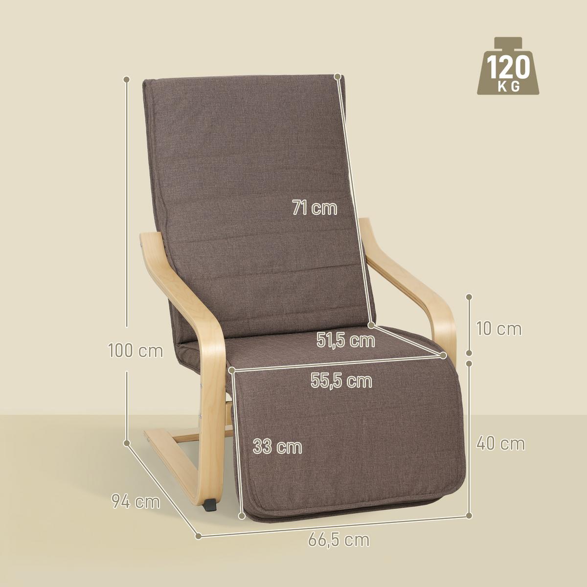SESSEL Polyester Birkenholz Braun - Braun/Naturfarben, Holz/Birkenholz (94/100/66.5cm) - HOMCOM