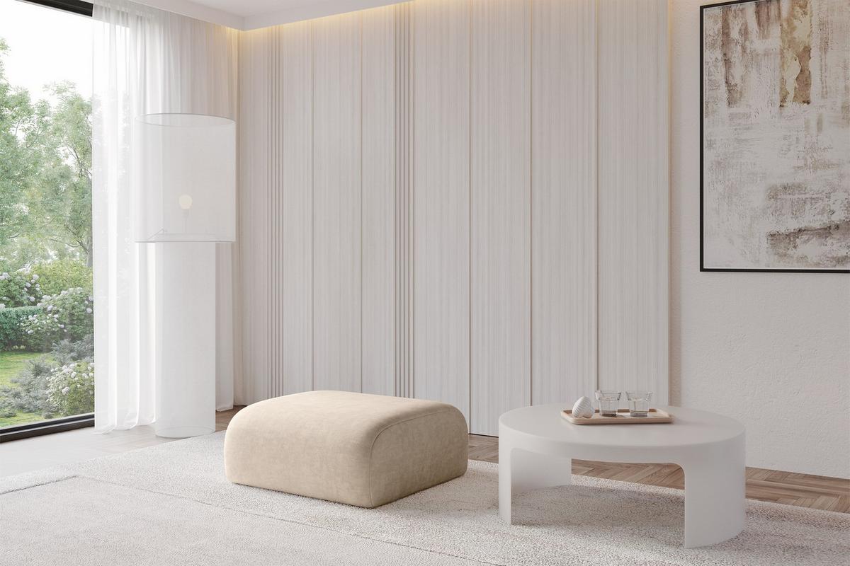POUF MIRA-PUF 91x89x40 Beige cm Velours Modular Sitzhocker - Greige/Beige, Holzwerkstoff/Kunststoff (91/40/89cm) - ALTDECOR