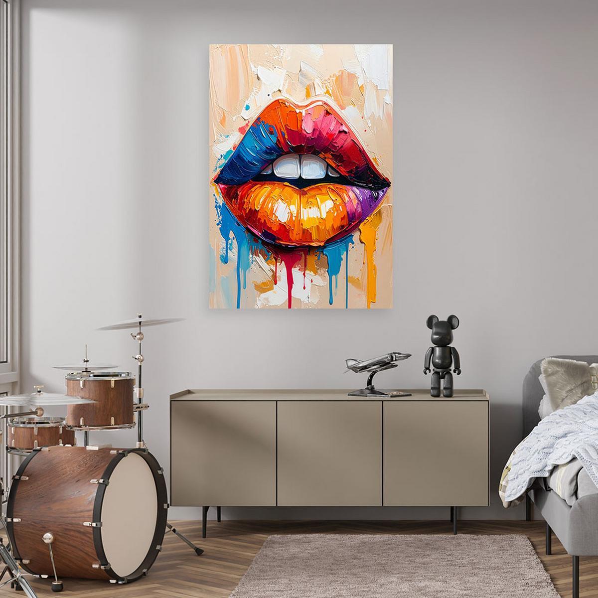 LEINWANDBILD Bunte Lippen Abstrakt 70x100cm - Multicolor, Textil (70/100cm) - Feeby
