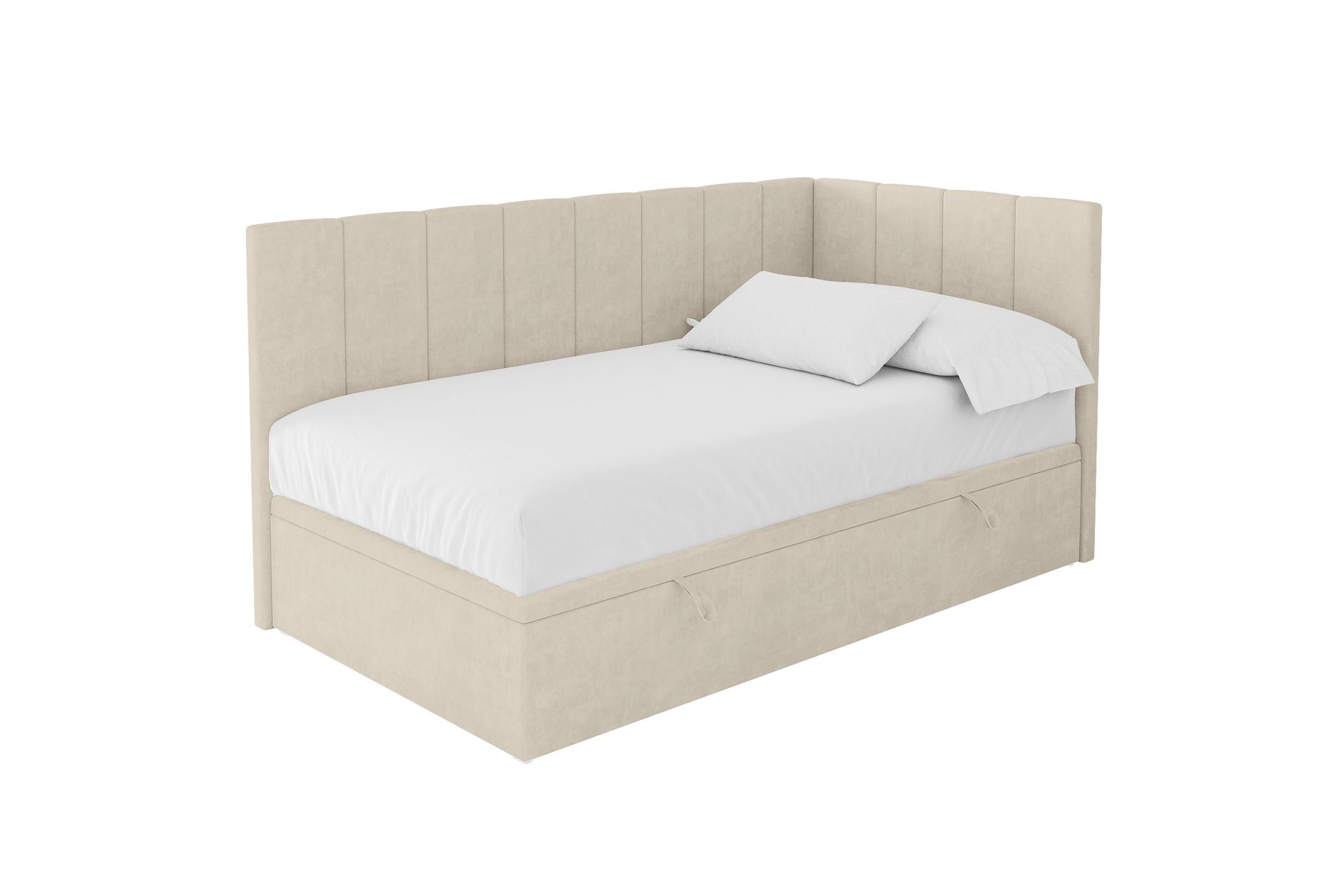 EINZELBETT Jugendbett mit Bettkasten Links, ohne Matratze - LOVY 90x200 Beige - Cappuccino, Holzwerkstoff/Textil (90/200cm) - ALTDECOR