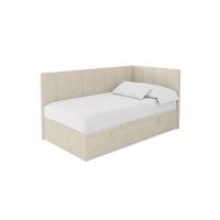 EINZELBETT Jugendbett mit Bettkasten Links, ohne Matratze - LOVY 90x200 Beige - Cappuccino, Holzwerkstoff/Textil (90/200cm) - ALTDECOR