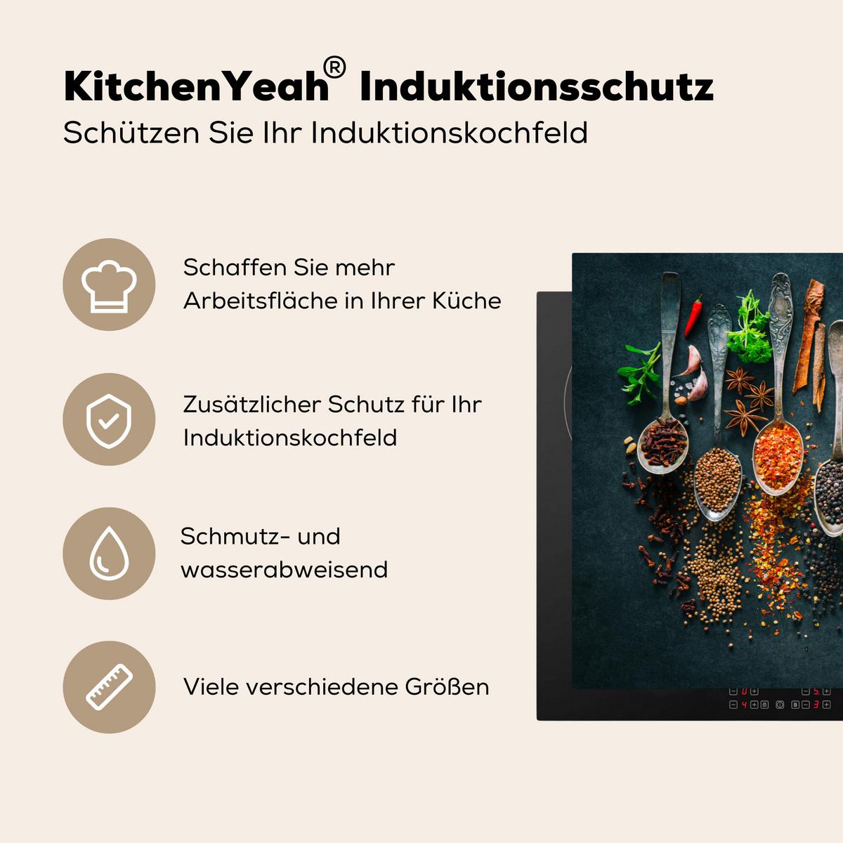 HERDABDECKPLATTE Kräuter - Gewürze - Löffel Induktionsschutz 91.2x52 cm - Multicolor, Kunststoff (91.2/52/0.2cm) - MuchoWow