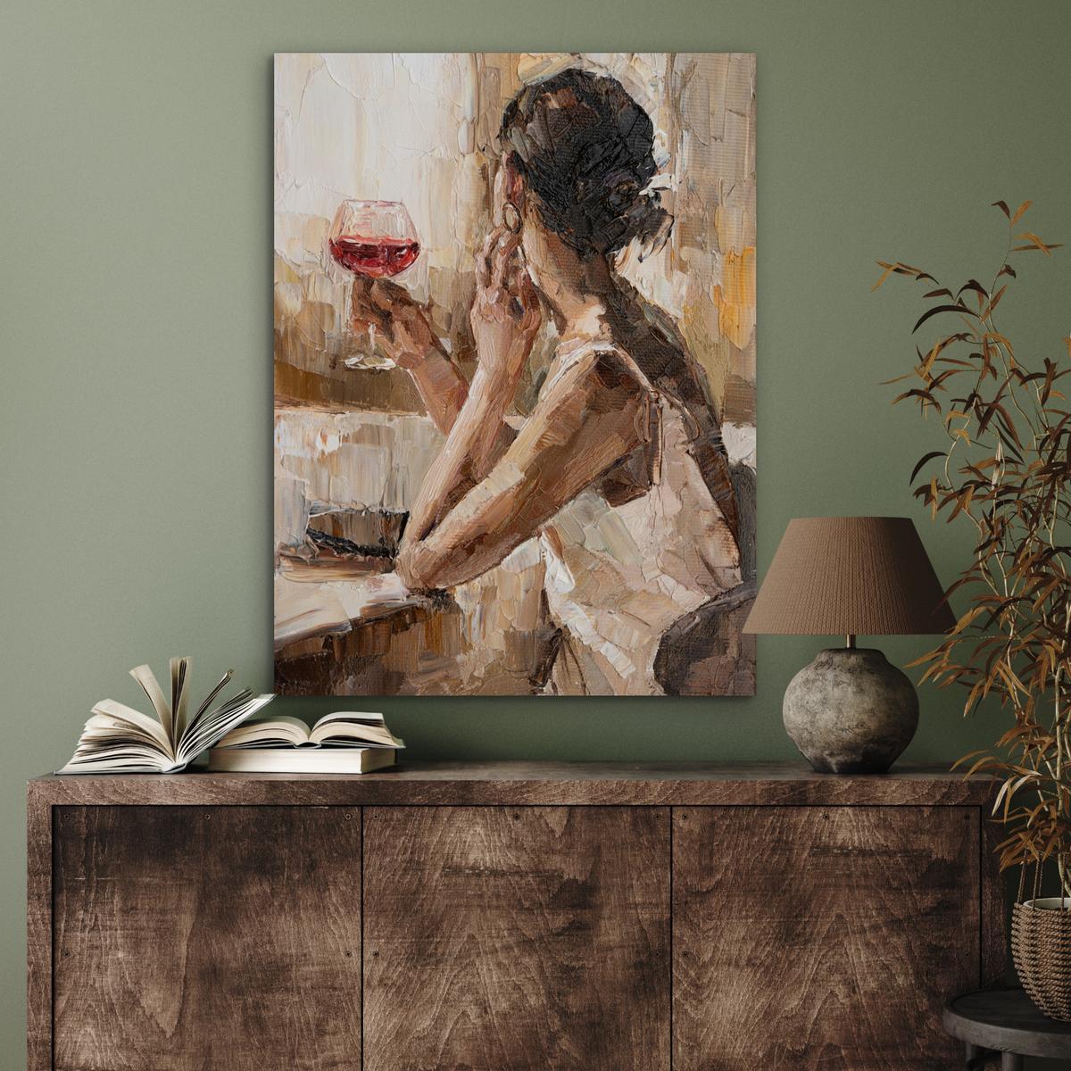 METALLBILD Ölgemälde - Frau - Wein 60x80 cm - Hellbraun, Metall (60/80cm) - MuchoWow