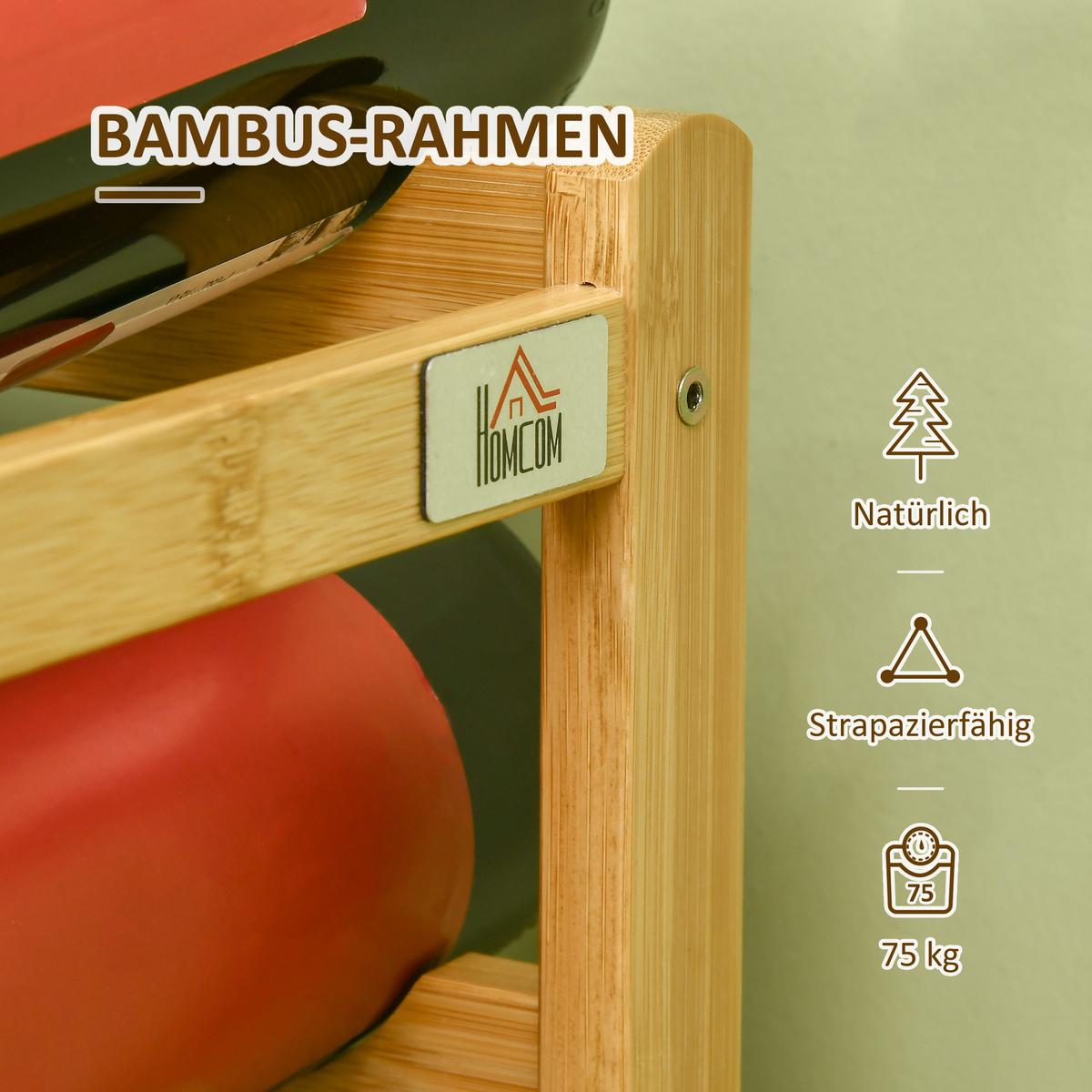 WEINREGAL Flaschenregal Weinhalter für 16 Flaschen Standregal aus Bambus Natur - Naturfarben, Naturmaterialien (23.5/38/43cm) - HOMCOM