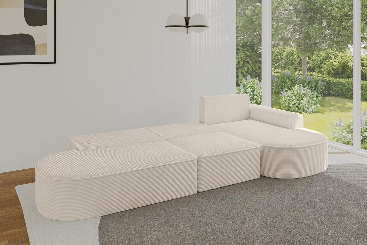 ECKSOFA mit Schlaffunktion Ottomane RECHTS MARI L2-S 368X167X85 Beige Cord - Schwarz/Cappuccino, Holzwerkstoff/Kunststoff (167/368cm) - ALTDECOR
