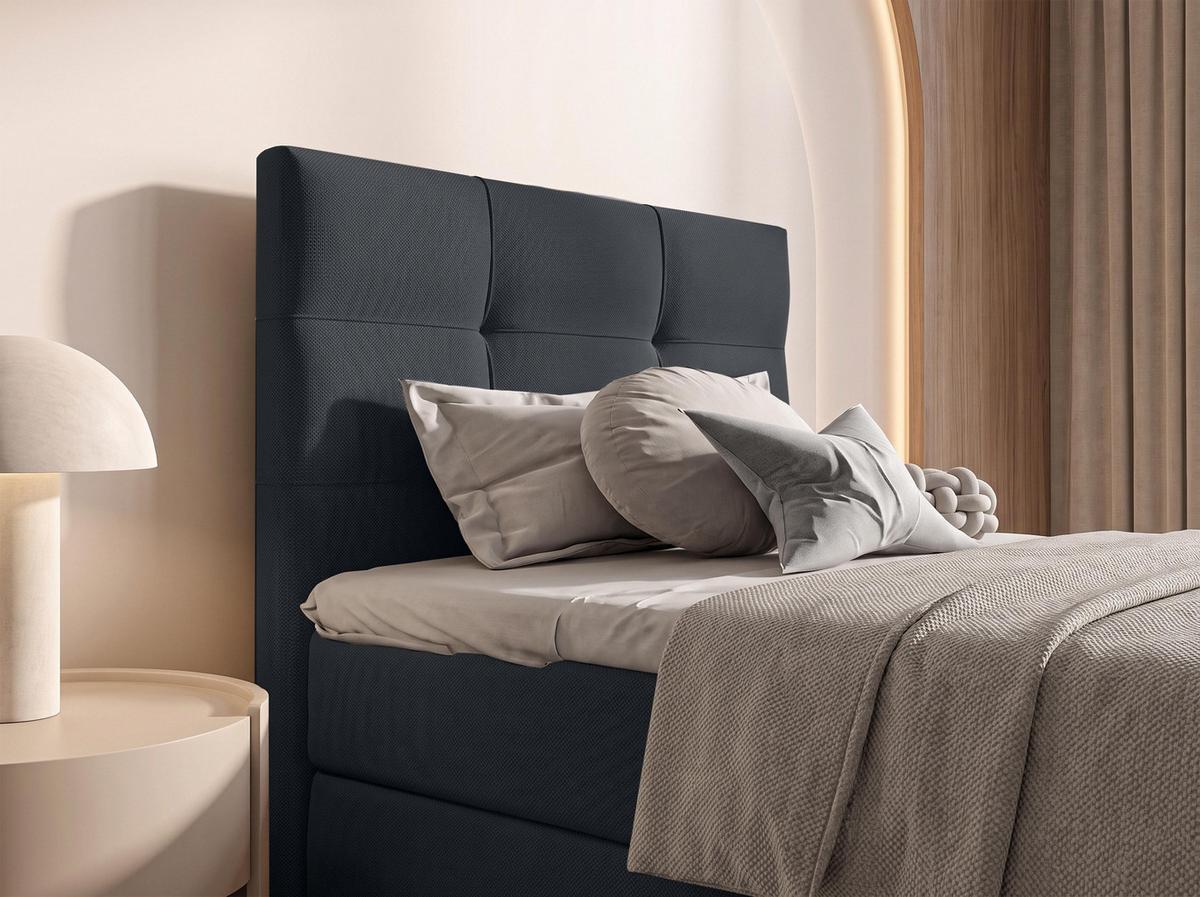 BOXBETT DEFNE 120x200 cm mit Fußteil und Matratze - Schwarz + TOPPER - Schwarz, Holz/Holzwerkstoff (120/200cm) - AX Living