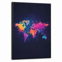 LEINWAND Bilder mit Rahmen - Weltkarte - Bunt - Graffiti - 60x80 - Multicolor, Textil (60/80cm) - MuchoWow