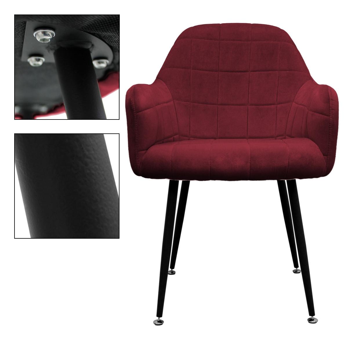 ESSZIMMERSTUHL 6er Set Bordeaux Samt - Bordeaux/Schwarz, Textil/Metall (60/84/58cm) - ECD-Germany
