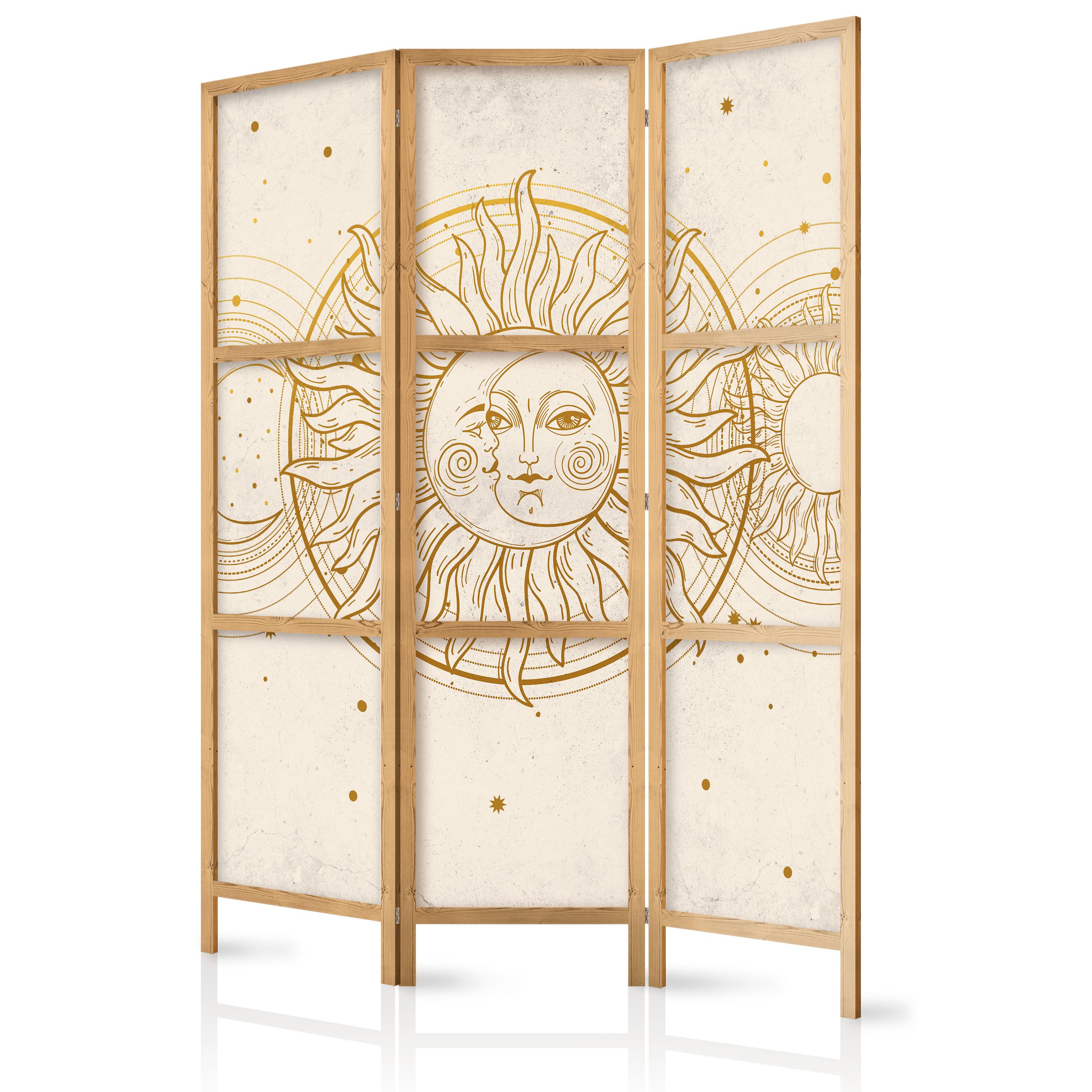 PARAVENT Japanischer 3-tlg 135x172 cm Monde Und Sterne - Beige, Holz/Textil (135/172/3cm) - Muralo