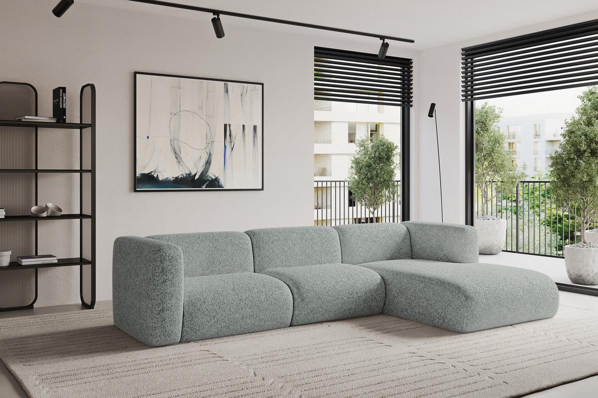 ECKSOFA Ottomane Rechts MIRA-L1 227x179x89 Grün Velours - Schwarz/Hellgrün, Holzwerkstoff/Kunststoff (227/179cm) - ALTDECOR