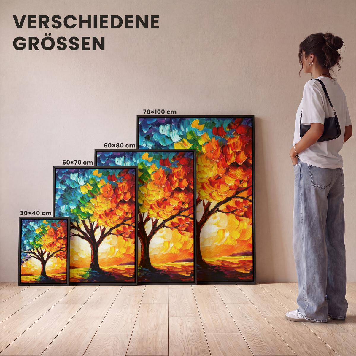 LEINWAND Bilder mit Rahmen - Baum - Kunst - Natur - Sonnenuntergang - 30x40 - Multicolor, Textil (30/40cm) - MuchoWow