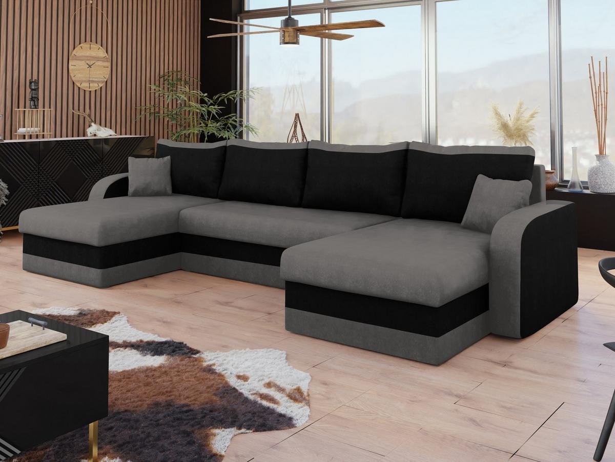 ECKSOFA Kris U - Schwarz/Grau, Holz/Kunststoff (304/80/140cm) - MIRJAN24