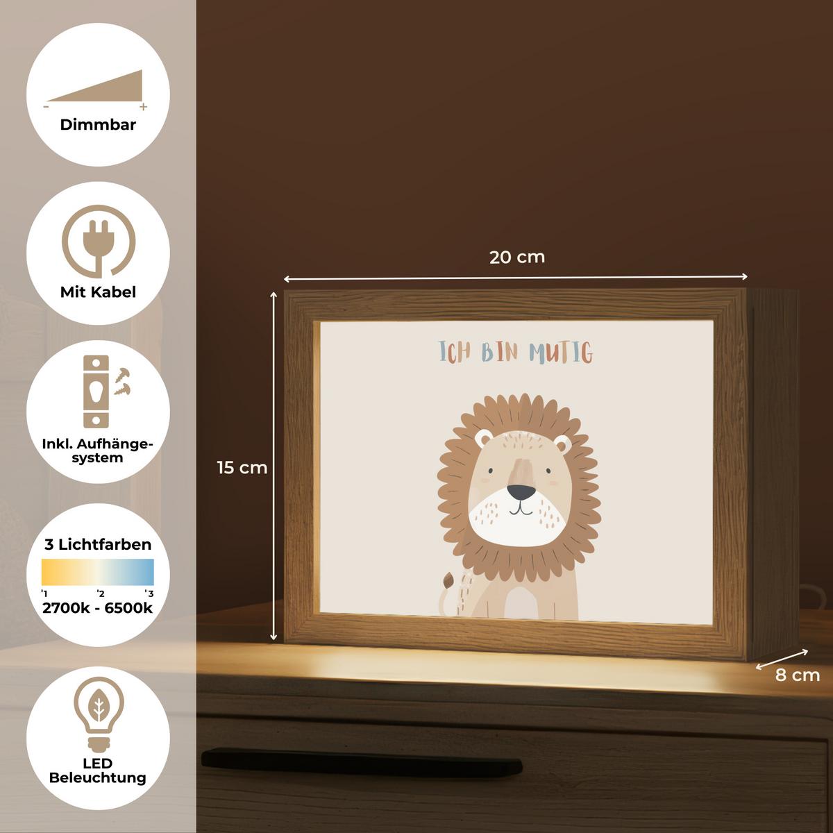 NACHTTISCHLAMPE Löwe - Beige - Tier - Mutig - Zitat 20x15 cm - Beige, Holzwerkstoff (8/20/15cm) - OnlyWow
