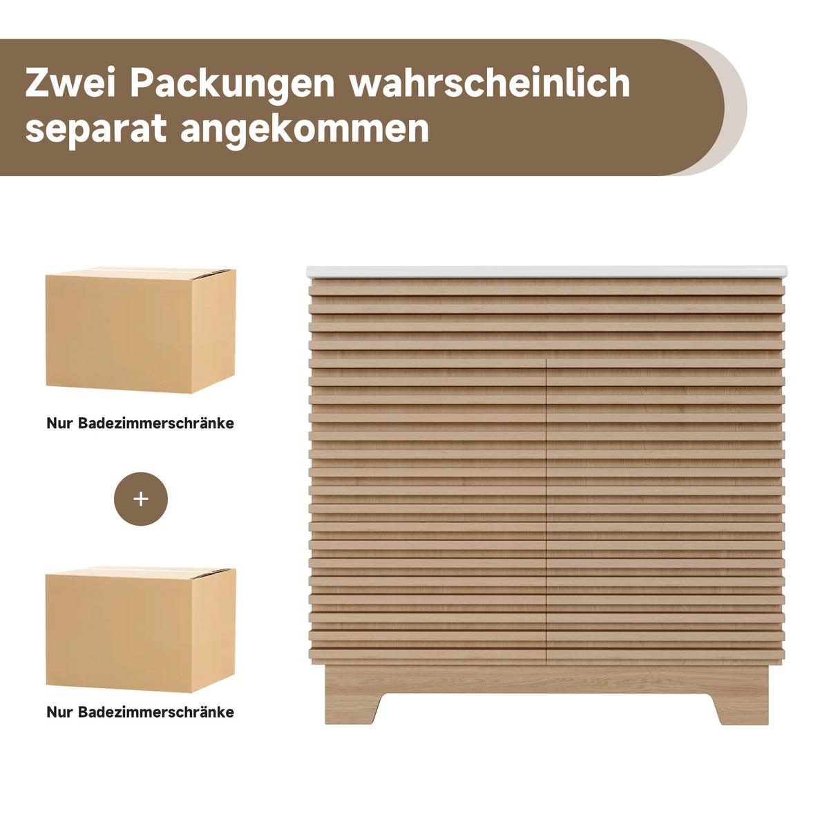 WASCHTISCH Natur Freistehend mit 3D-Streben, Doppeltür & Keramikbecken 91cm - Naturfarben, Holzwerkstoff (91/80/46cm) - Urban Meuble