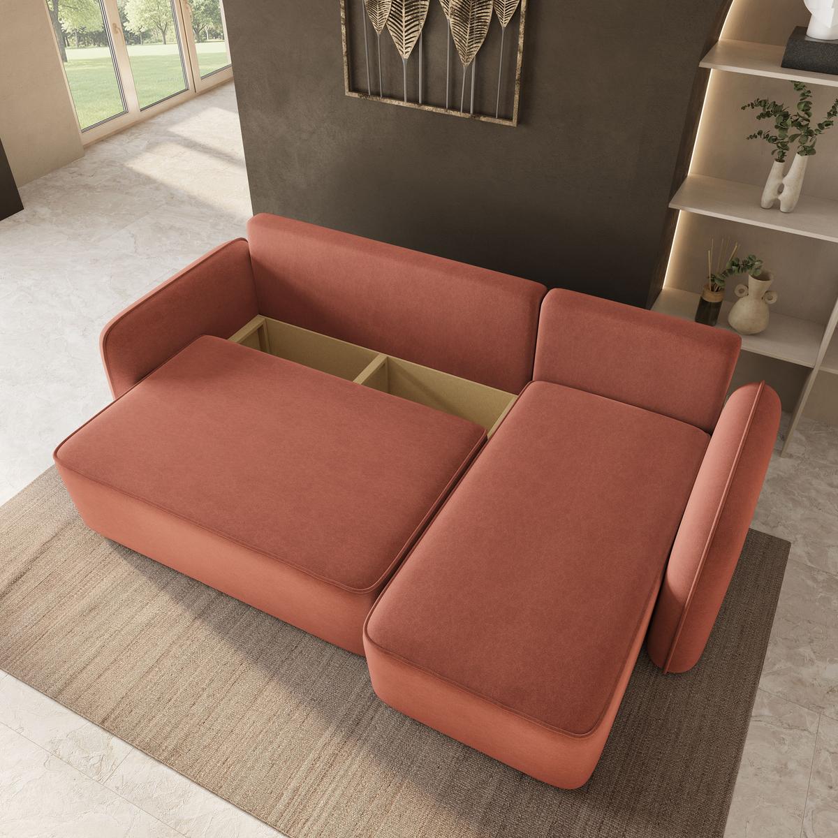 ECKSOFA DOLVER CL Koralle Samtstoff mit Schlaffunktion - Koralle, Holzwerkstoff/Textil (238/156cm) - MASSENO