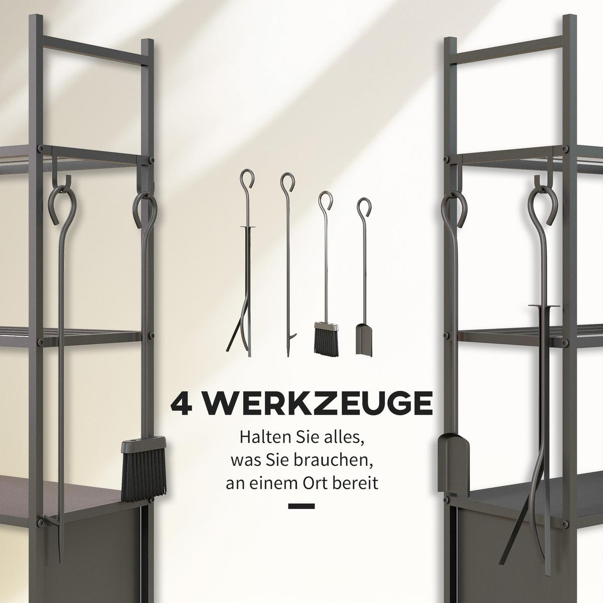 KAMINHOLZREGAL bis 60 kg - Schwarz, Metall (30/118/45cm) - Outsunny