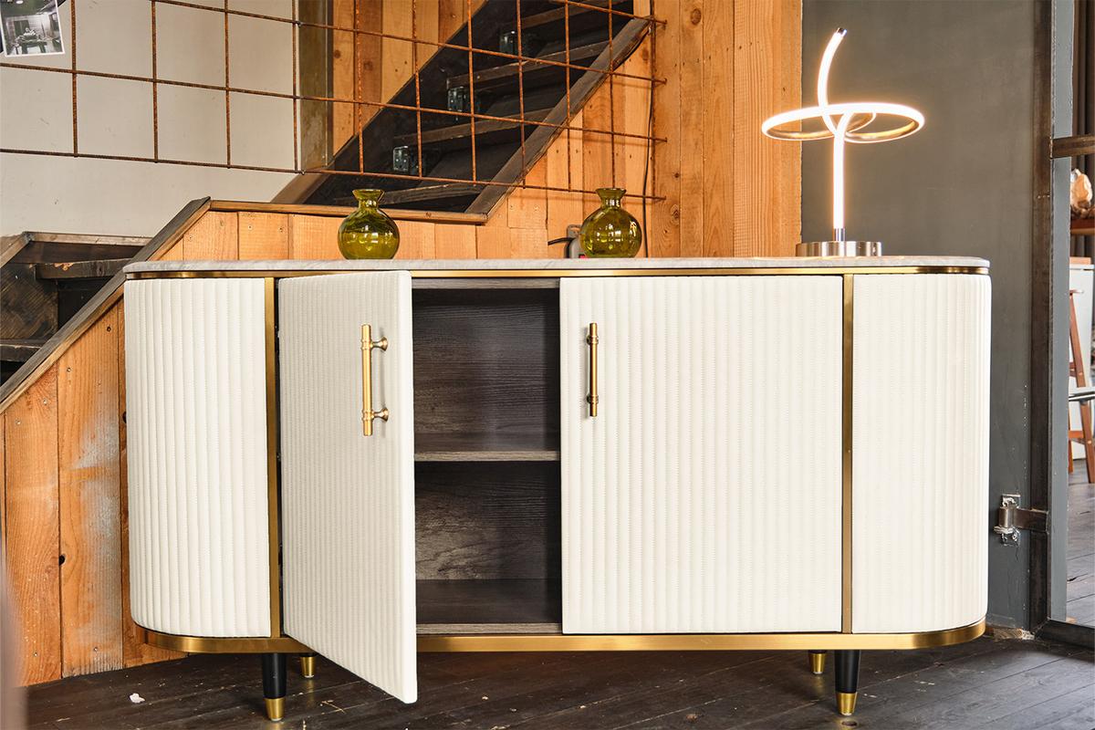 SIDEBOARD MARIA Weiß Kunstleder, Marmor - Schwarz/Weiß, Textil/Metall (150/76/40cm) - KAWOLA