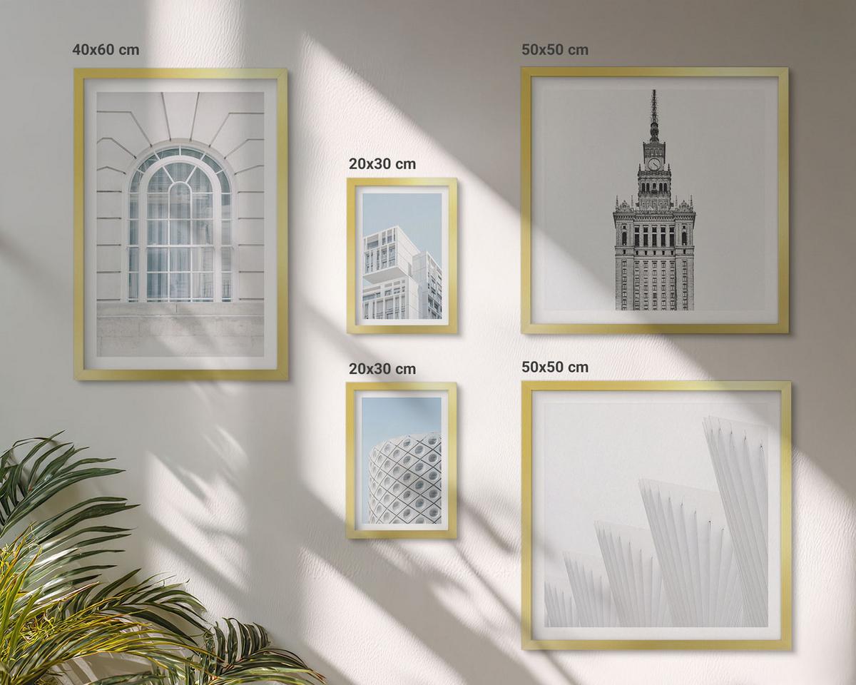 BILDER SET 5er Set - 50x50 cm & 20x30 cm & 40x60 cm Goldrahmen - Moderne Architekturgeometrie - Goldfarben, Kunststoff (40/60cm) - TULUP