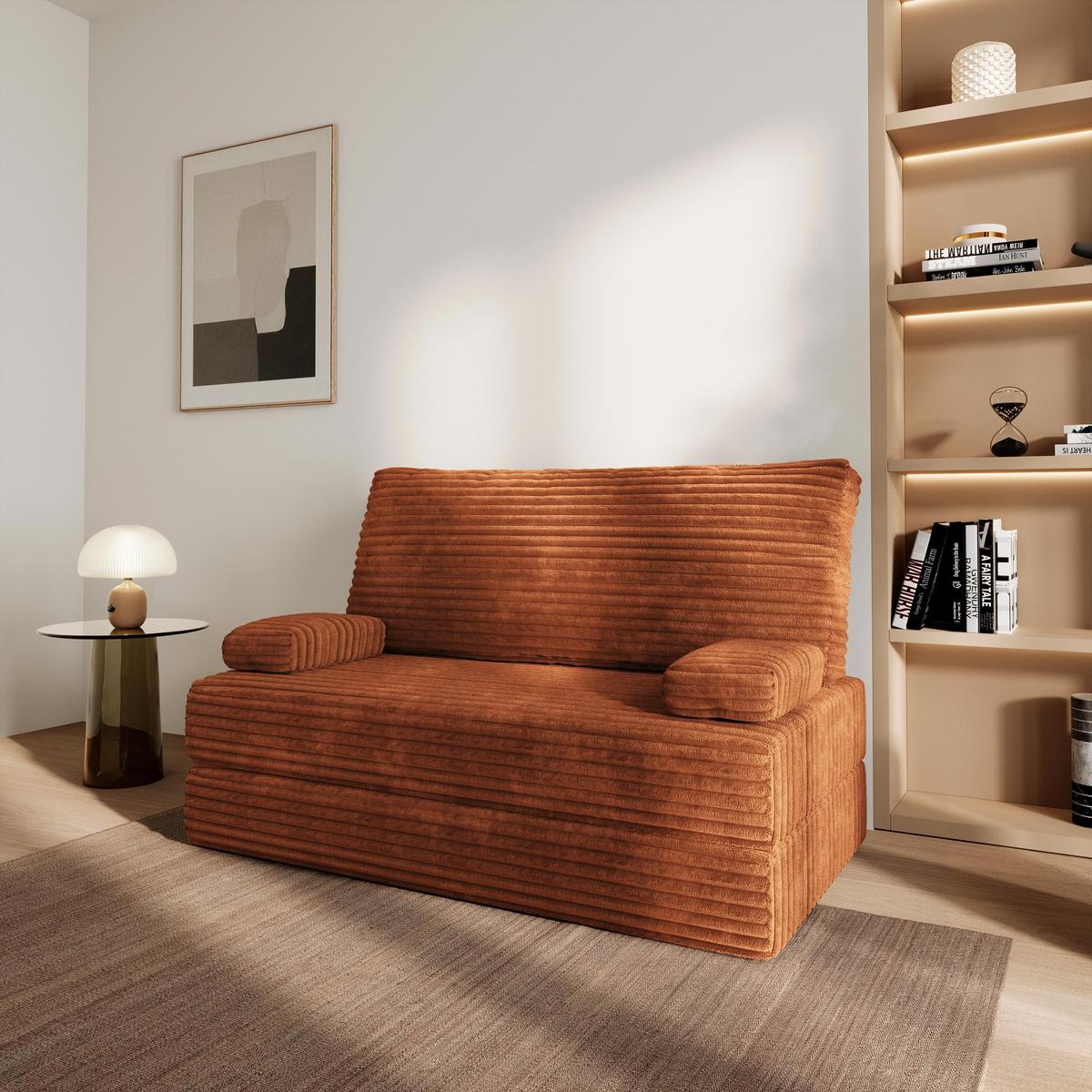 BETTSOFA LADIA aus Schaumstoff Kordstoff Braun Schlaffunktion - Braun, Textil (140/86/60cm) - MASSENO