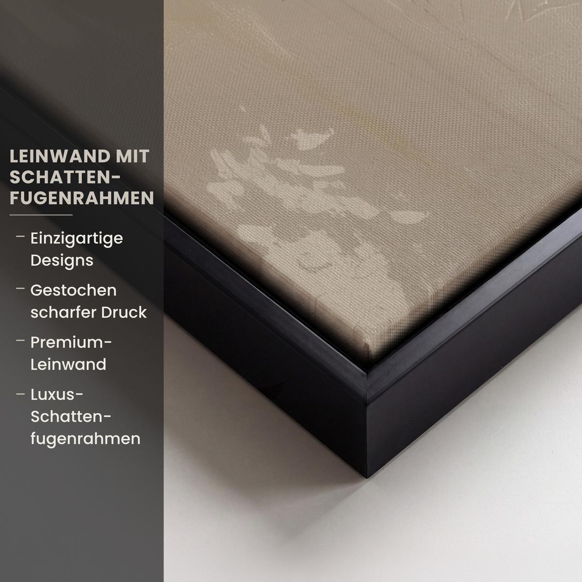 LEINWAND Bilder mit Rahmen - Gesicht - Frau - Blätter - Gold - 100x70 - Beige, Textil (100/70cm) - MuchoWow