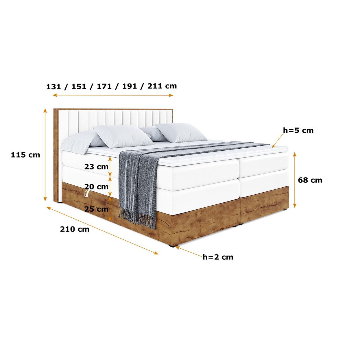 BOXSPRINGBETT mit Matratze H3|H4 und Lattenrost - LOLLI4 KING-140x200 - Weiß - Weiß, Holzwerkstoff (140/200cm) - ALTDECOR