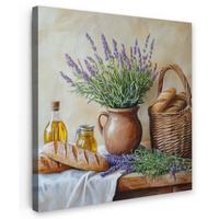 LEINWANDBILD Lavendel - Brot - Stilleben Deko Wohnzimmer 20x20 cm - Flieder, Textil (20/20cm) - MuchoWow