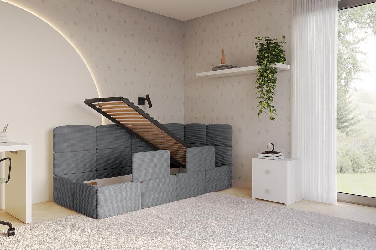 EINZELLBETT Jugendbett mit Bettkasten, Links - KIVY 90x200 Dunkelgrau - Dunkelgrau, Holzwerkstoff/Textil (90/200cm) - ALTDECOR