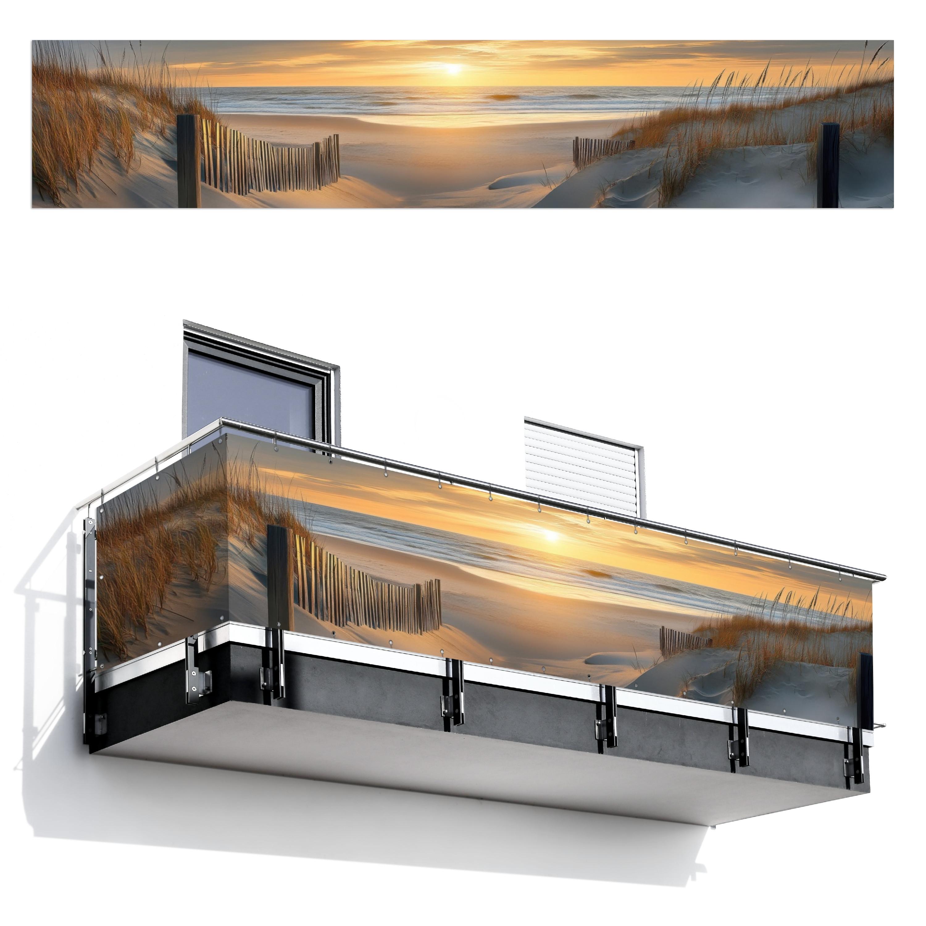 BALKON-SICHTSCHUTZ Strand - Dünen - Sonnenuntergang Deko XXL 500x100 cm - Sandfarben, Kunststoff (500/100cm) - MuchoWow